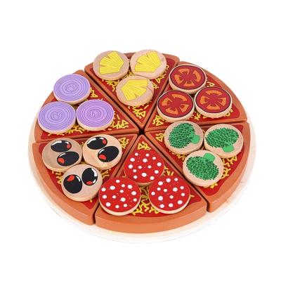 China Eco-Friendly Toy Pretend Play Wooden Fruit Pizza Kitchen Toy Role Plat Christmas Cutting Eco-Friendly Preschool Toy for sale