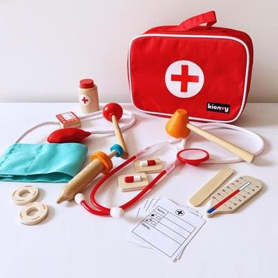 China Hot Sale Wooden Children Pretend Doctor Set Toy Wooden Nurse Injection Medical Kit Doctor Play Toys for sale