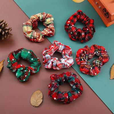China Christmas Girls Plaid Large Intestine Hair Rope Durable Children's Elastic Colorful Hair Rope for sale