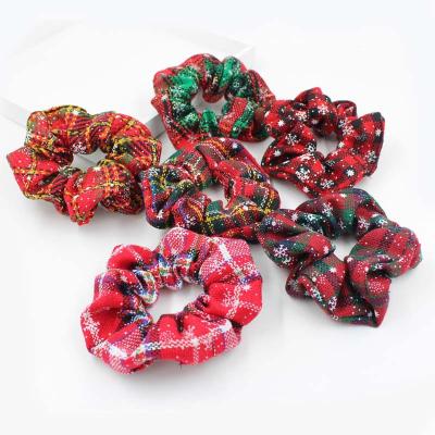 China Holiday Women's Colorful Elastic Hair Jewelry Snowflake Plaid Large Intestine Durable European American Christmas Hair Rope for sale