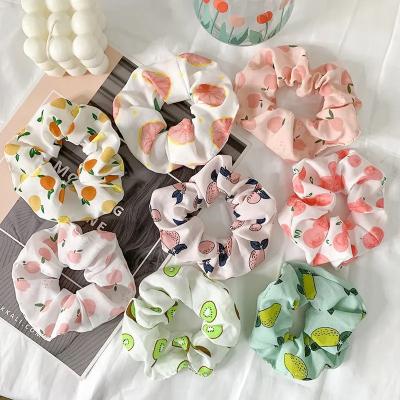 China Decoration Sweet Fruit Models Korean Hair Rope Silk Cloth Hair Accessories Scrunchies Cartoon Printed for sale