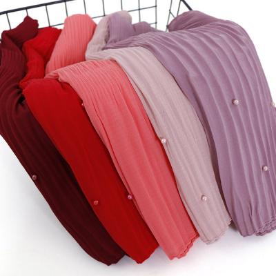 China Simply 2021 Newest Good Fabric Wrinkle Women Striped Chiffon Shawls With Pearl for sale