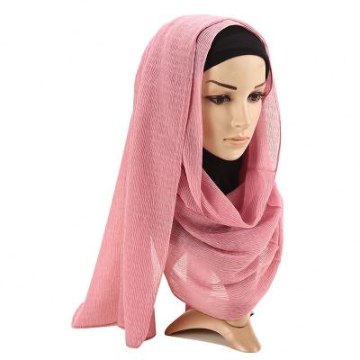 China European American Best Selling Soft 20 Colors Solid Color Women Muslim Viscous Cotton Hijabs Pleated Scarf Beautiful for sale