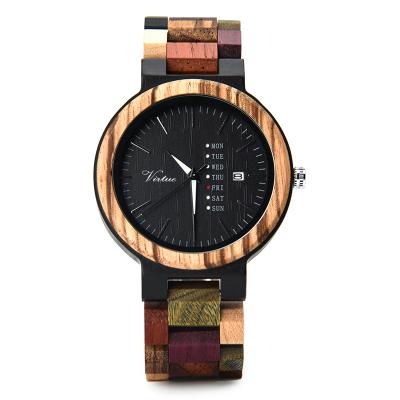 China Automatic Colorful Women's Weekly Date Wristwatches Week Date Display Wooden Handmade Wood Watch For Couples for sale