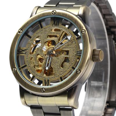 China Men's Retro Skeleton Bronze Case Non-Specific Automatic Mechanical Watch Stainless Steel Watch for sale