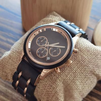 China Dropshipping Japan Luxury Wood Movement Watch Chronograph Men's Wooden Wrist Watch With Customizable Wooden Watch for sale