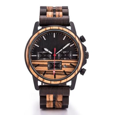 China Amazon Luminous Wooden Quartz Watch Chronograph Wooden Watch Luxury With Logo Watches Custom Made for sale