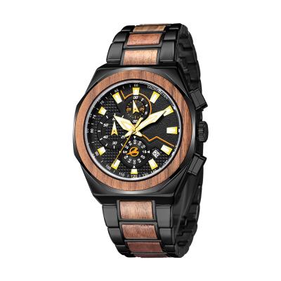 China Automatic Date Luxury Multifunctional Wooden Watches Engrave Custom Logo Watch Handmade Alloy Wood Watch for sale