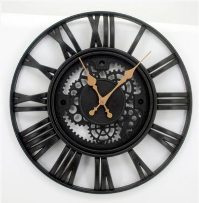 China Antique Style Roman Gear Best Home Decoration 15 Inch Decorative Wrought Iron Round Wall Clocks for sale