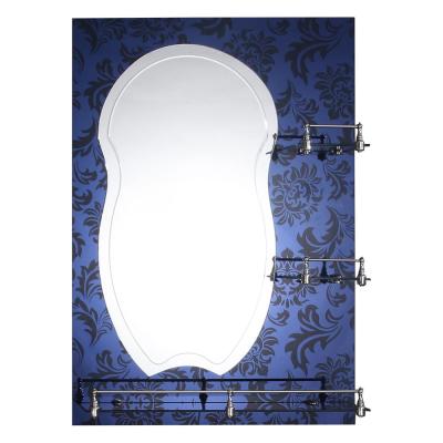 China Modern morden black glass with white flower popular designs double layers bathroom mirror with glass shelf for sale