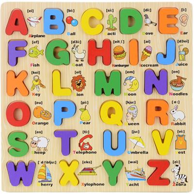 China Cartoon Wooden Toy 26 Letters Knowledge Baby Wooden Puzzle Alphabet Board for sale