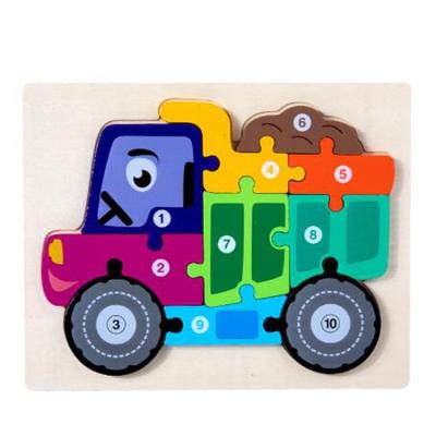 China Toy Educational Wooden Toddler Puzzles Cartoon Traffic Wooden 3d Jigsaw Puzzle for sale