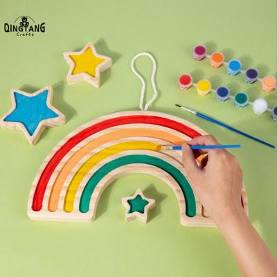 China Art Decor QINGTANG Wooden Rainbow Painting Toy Wooden Pendant Ornaments Toys for Room Decoration for sale