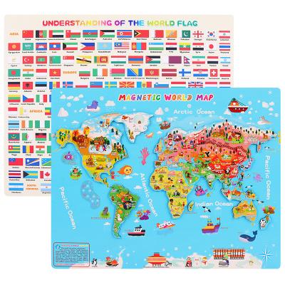 China Magnetic Wooden Montessori Map Puzzle World Geographic Enlightenment Toy Eco-Friendly Material First Steps World Map Toy for sale