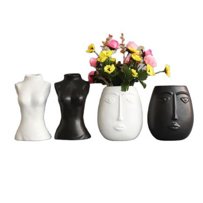 China Handwork ceramic flower pot ornaments Europe personality face matte decorative human body abstract vase for sale