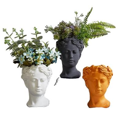 China Venus Vase Greek Goddess Statue Art Pot Decoration Vase Cement Head Flower European Creative Portrait Retro Europe for sale