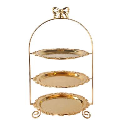 China Party Fashion Home Decoration Metal Snack Tray Cake Tray Sustainable Wedding Three Tier Baking Shelf for sale