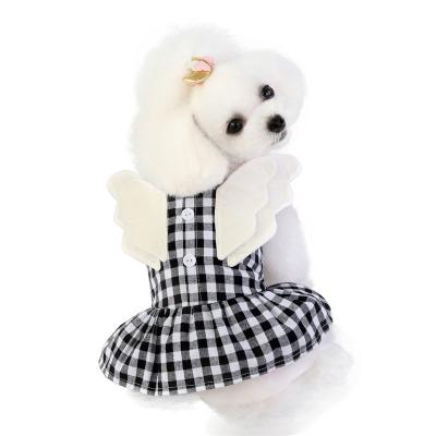 China Newest Design Sustainable Pet Clothes Wing Dog Accesories Dog Apparel Plaid Pet Dress for sale