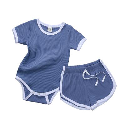 China Anti-wrinkle Baby Bodysuit Summer Newborn Outfits Clothes Baby Rompers Sets Ribbed Clothing Sets for sale