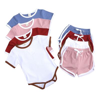 China Anti-Wrinkle Newborn Baby Bodysuit Ribbed Dressing Sets Binding Shorts Outfits Clothes Baby Rompers Set for sale