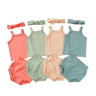 China Breathable Baby Clothing Set Belly Protector Infant Summer Sleeveless Shorts Suit for sale