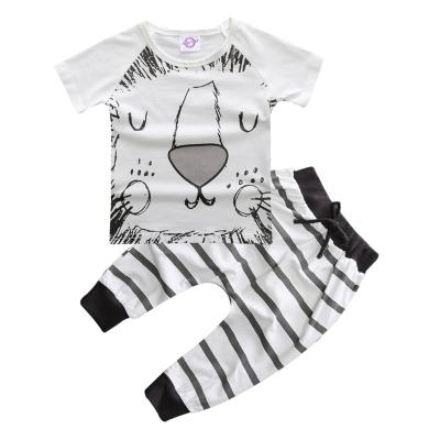 China Breathable Cartoon Baby Boys Clothing Set Short Sleeve Top With Long Pants Set For Summer for sale