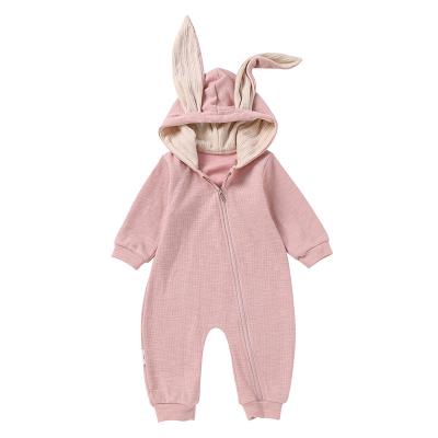 China 100% Stereoscopic Rabbit Ears Kids Hooded Cotton Baby Rompers Knit Baby Romper Newborn Clothes for sale