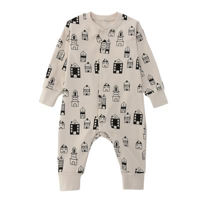 China 2021 Unisex Long Sleeve Warm One-Piece Cotton Ins Baby Clothes Printed Overalls For Spring Autumn Newborn Baby Rompers for sale