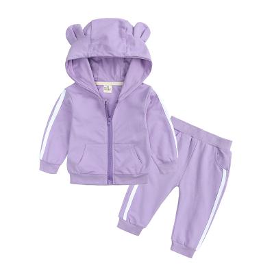 China Anti-wrinkle Baby Clothes Set Boys Girls Fashion Long Sleeve Pure Color Hoodies 2-Piece Zipper Set Children Clothes for sale