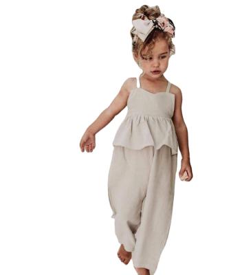 China 2021 Popular Spandex / Cotton Ins Trend Girl Clothes Boutique Muslin Overalls For Summer Little Girls Plain Sleeveless Overalls for sale