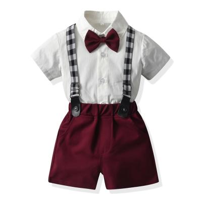 China Casual Kids Gentleman's Suit Sleeve Shirt Short Pants Fashion Two Piece Set for sale