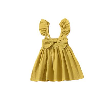 China INS Breathable Popular Infant Baby Sleeveless Fly Sleeve Dress With Bowknot for sale