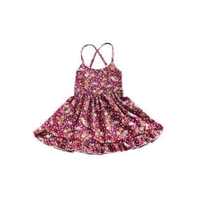 China Summer Toddler Babies Boutique Sleeveless Washable Backless Floral Ruffles Dresses for sale