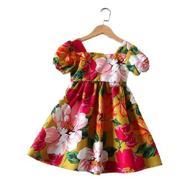 China Girl Dress Kids Dresses Designs Breathable Wholesale Breathable Sleeve Flower Printed Dress For Summer Kids for sale