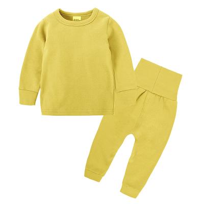 China Breathable Kids Clothes Set 2 Piece Children Sleepwear Autumn Winter Pure Color Cotton Pajamas Set For Kids for sale