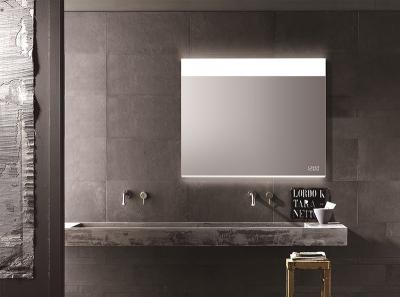 China Customized LED Illuminated Demister Bathroom Mirror With Clock Waterproof for sale