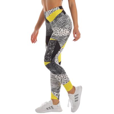 China Slim Fit Workout Women Pants Legging Contrast Stitching Printing Fitness High Waist Gym Bandage Slim Leggings for sale