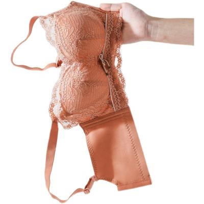 China QUICK DRY Woman Breathable Lift Up Gather Set No Lace Steel Chinlon Ring Waist Lace Bra Plus Stylish Underwear for sale