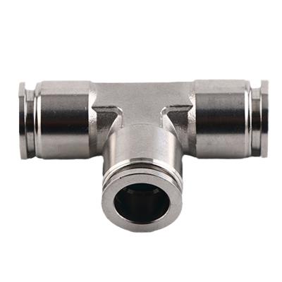 China Hotels 1/4,1/8,3/8,3/4 6mm/8mm/10mm/12mm/16mm Embed To Connect One Air Duct Fittings Stainless Steel Pneumatic Tee Fittings Touch for sale