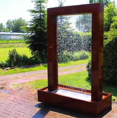 China Outdoor Garden Fountain Decoration Corten Steel Rain Curtain Water Feature With Water Tank for sale