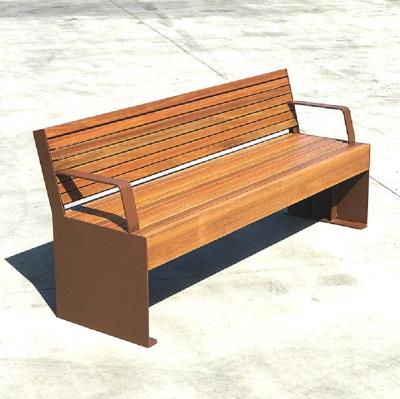 China Modern Street Furniture Wood Benches Corten Steel Bench With Backrest for sale