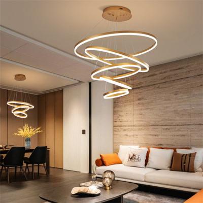 China Modern Simple Decorative Ceiling Hanging Pendant Lights Surround Rings Acrylic Gold Luxury Modern Led Chandelier for sale