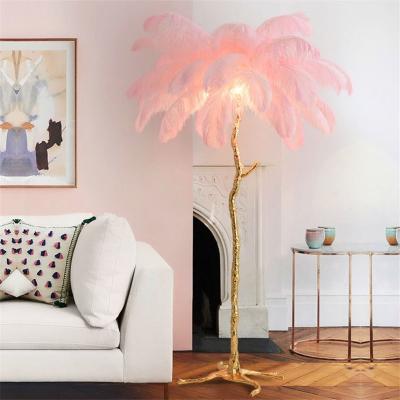 China Luxury Modern Feather Lamp Ostrich Floor Lamp Postmodern Copper LED Floor Lights Living Room Hotel Lights Bedroom Decor Standing Lamp for sale