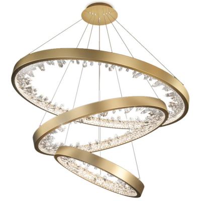 China Modern Modern Hanging Lighting Pendant Light Gold LED Crystal Circle Luxury Rings Ceiling Chandelier for sale