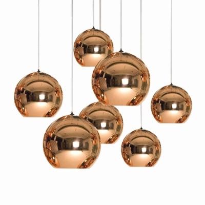 China Modern Luxurious Gold Contemporary LED Ball Lamp Copper Shade Design Kitchen Chandelier Lighting Pendant Lamp for sale