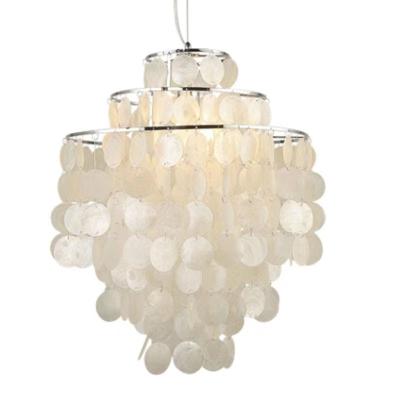 China Modern Nordic Simplicity White Round Capiz Shell Chandelier Made Shells Lamp Philippines Natural Seashell Hanging Light for sale