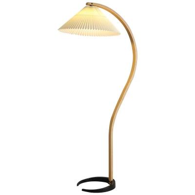 China New Design 2021 Retro Style Northern European Classic Umbrella Floor Lamp Danish Wooden Bedside Pleated Lamp Shade For Home Deco for sale