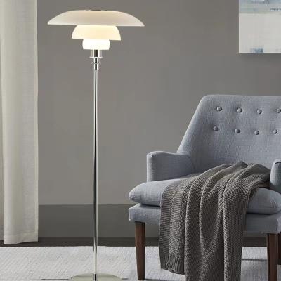 China Modern Italian Country Style Gold Iron Milk White Glass LED Floor Lamp For Restaurant for sale