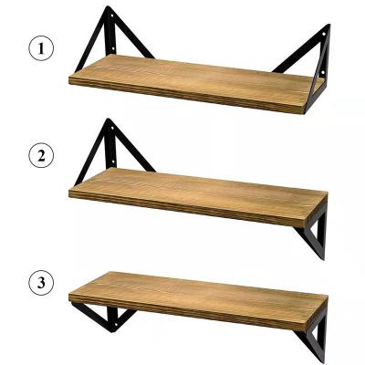 China 3 Tier Design Recyclable Rustic Floating Wooden Wall Mount Shelves for sale