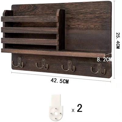 China Custom Rustic Wooden Africa Key and Mail Rack Hanging Shelf with Hooks Wall Decor Hook Holder for sale